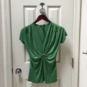Banana Republic Cinched V-Neck Green Blouse PXS NWT